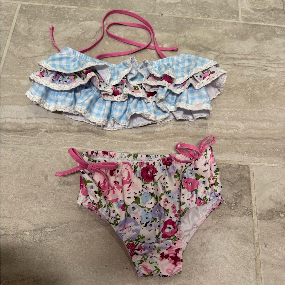 Sweethoney Floral and Gingham Ruffle Bikini Set 5t